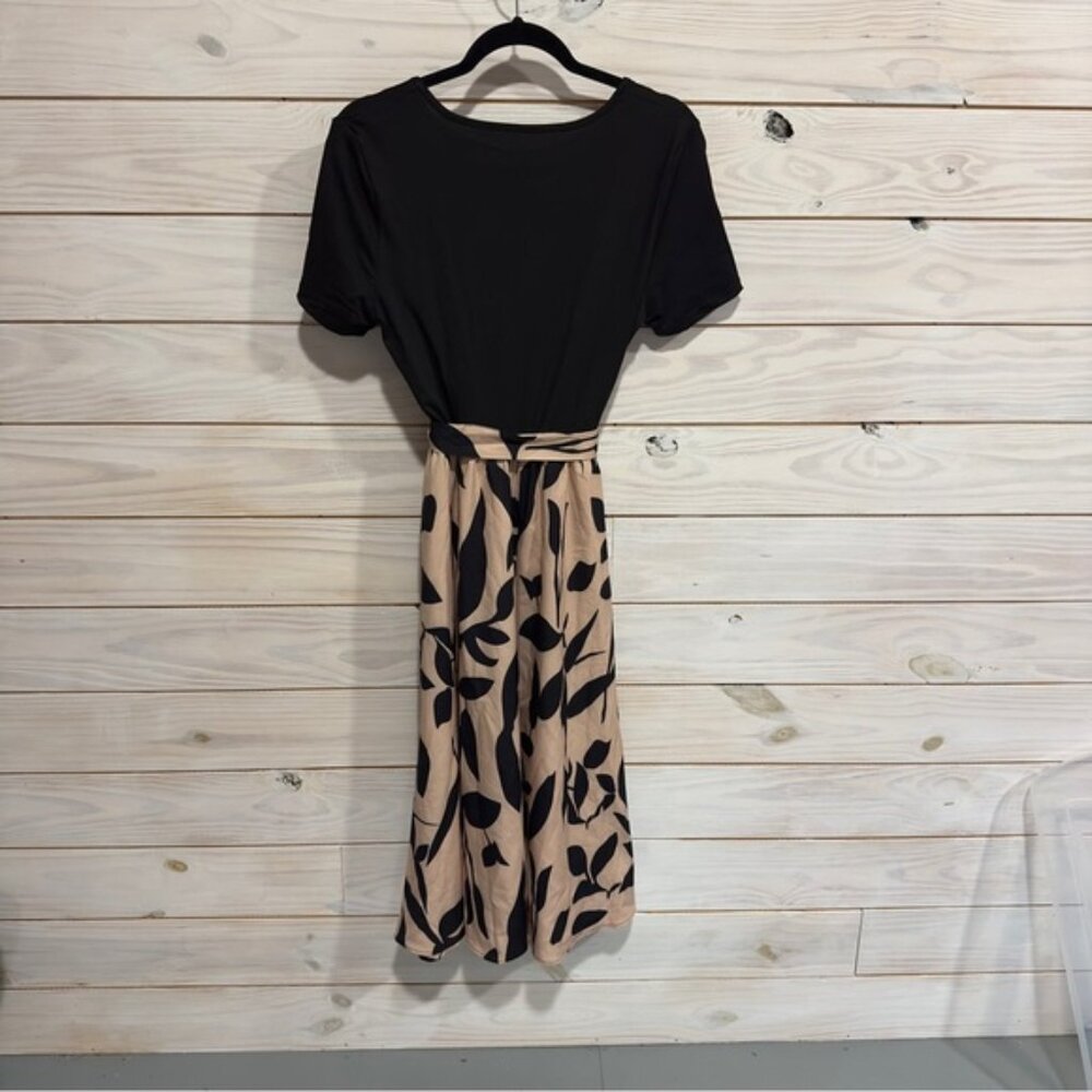 Black and Tan Midi Dress